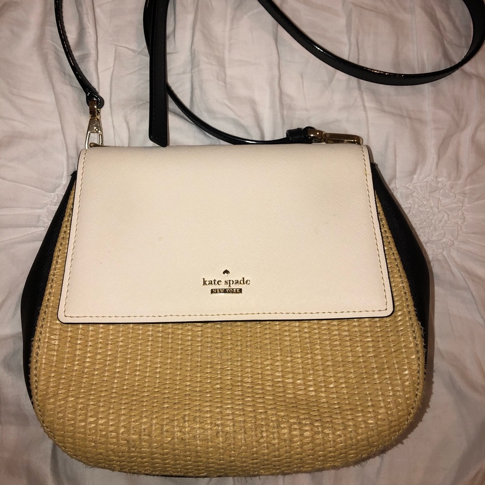 COPY - Kate Spade White & Black Raffia Crossbody …